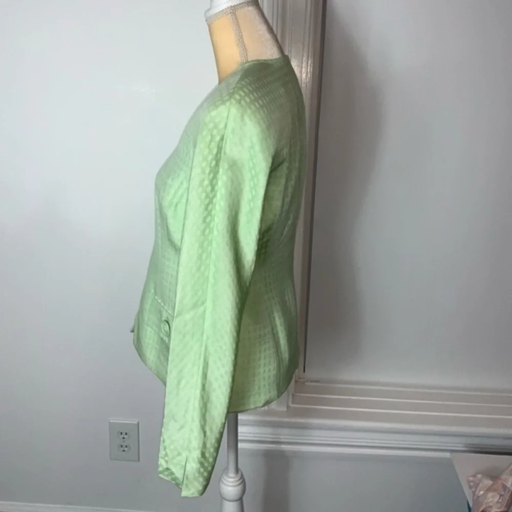 Vintage Christian Dior Zip-Up Long Sleeve Blazer Green and White Sz 8P Designer